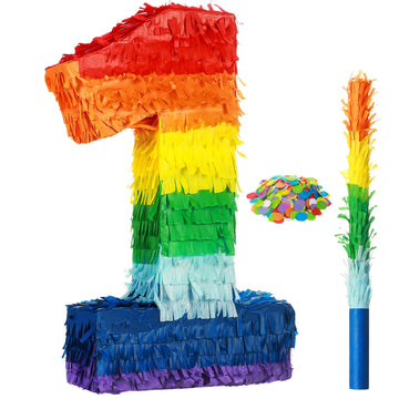 Rainbow Number Piñata Multicolor Number Piñata Small Kids Birthday Party Piñata With Blindfold Stick And Confetti Small Piñata For Birthday Anniversary Cinco De Mayo Fiesta Party Decor(Number 6)