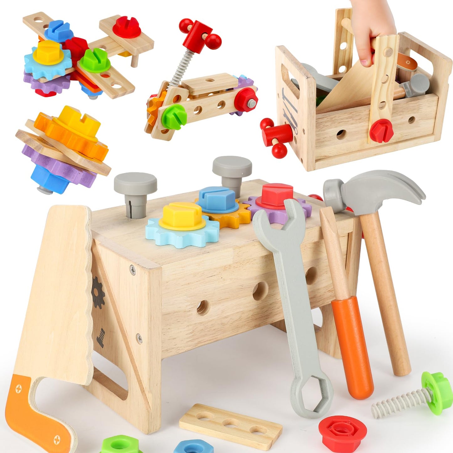 Vextronic Kids Tool Set, Wooden Toddler Tool Set with Tool Box/Bench, Montessori Toys for 1 2 3 4 5 6 Year Old, Play Toy Tools K