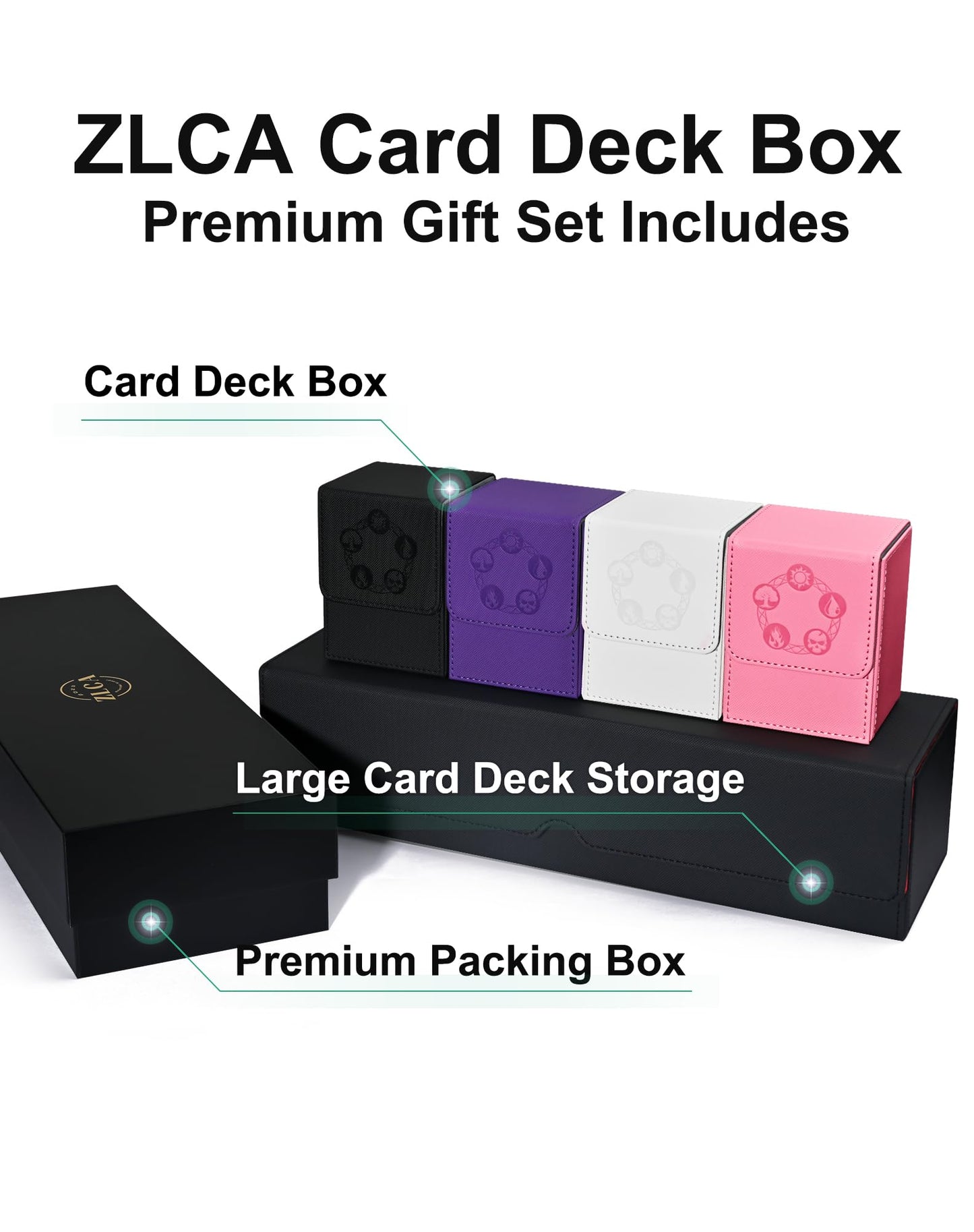 Zlca Card Deck Box 5 In 1, Include 1600+ Premium Trading Card Storage Box With Dice Tray, And 4 Pcs Card Deck Case For Mtg, Tcg,