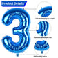 Biapian 40 Inch Blue Number 3 Balloons, Large Number 3 Balloon With 18'' Dark Blue And Silver Foil Heart Shape Balloons Helium F