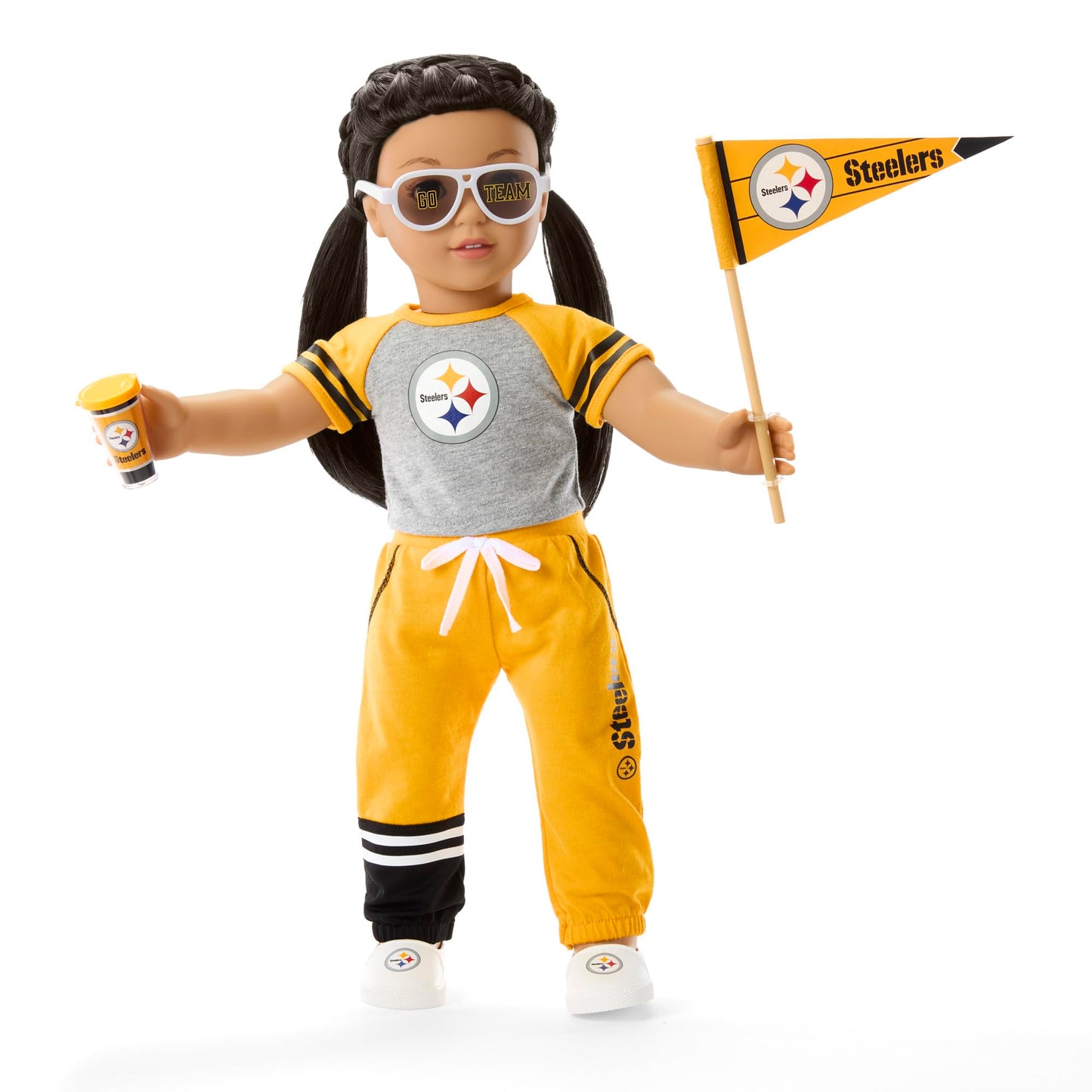 American Girl Pittsburgh Steelers 18 Inch Doll Fan Outfit And Accessories, Black And Yellow, 6 Pcs, Ages 6+