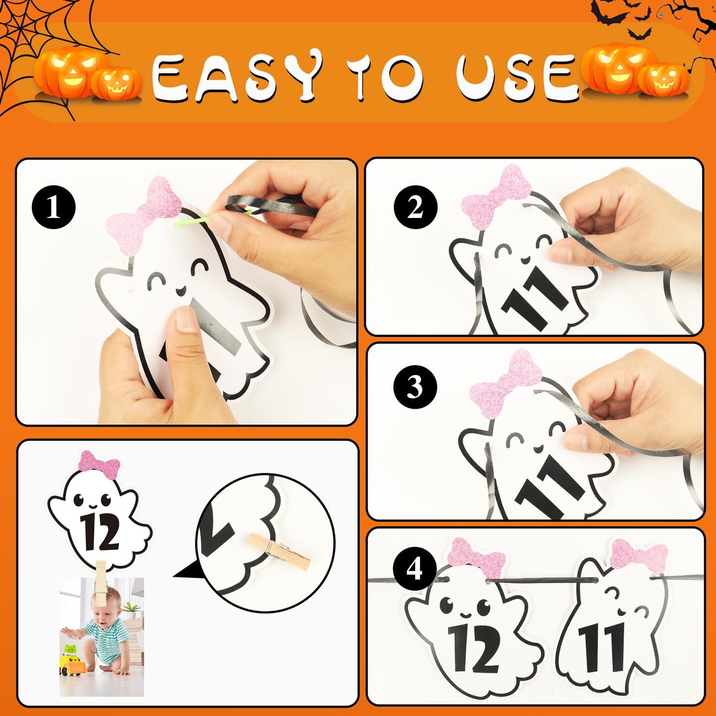 Halloween Ghost 1St Birthday Photo Banner Haning Ghost Birthday Photo Banner For Newborn To 12 Months Halloween Milestone Photog