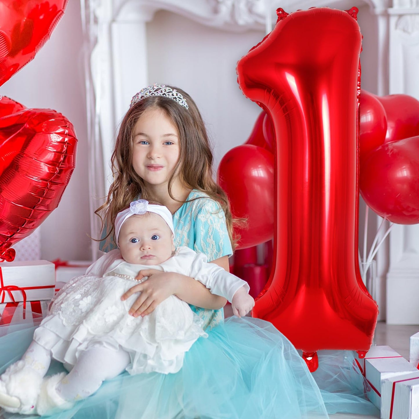 Red Number 1 Balloon 40 Inch, Big Large Foil Helium Number Balloons, Jumbo Giant Mylar Number 1 Balloons For 1St First Birthday