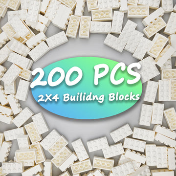 Huizdq 200 Piece Classic Building Bricks, 2X4 Building Blocks Stem Creative Building Toys, White
