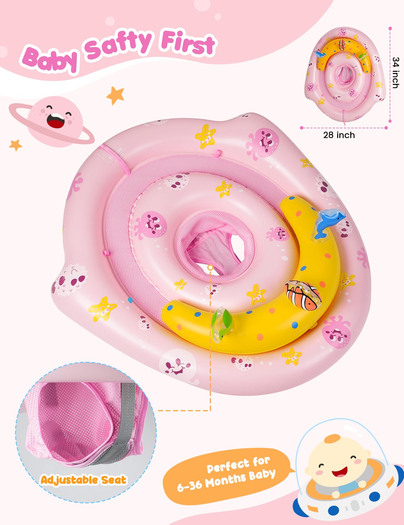 Baby Pool Float - Inflatable Infant Pool Float With Canopy Upf50+ Sun Protection - Baby Swimming Float Toy Play Console For 6-36