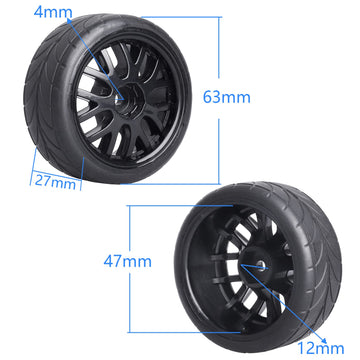 GoHobby 4PCS 1/10 RC On-Road Tires & Wheels 12mm Hex Preglued for Tamiya HSP HPI RC Racing Car