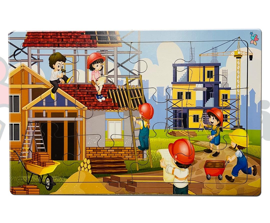 Khilonewale Kids Construction Zone Wooden Jigsaw Puzzle: A Fun and Educational Toy for Children (Ages 38). This Set Includes 12