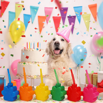 Dog Paw Cups 10 Oz Paw Dog Party Favors, Cute Print Plastic Puppy Straw Cup Bulk With Lids For Kids Pet Dog Birthday Party Supplies Decorations (24 Pieces)