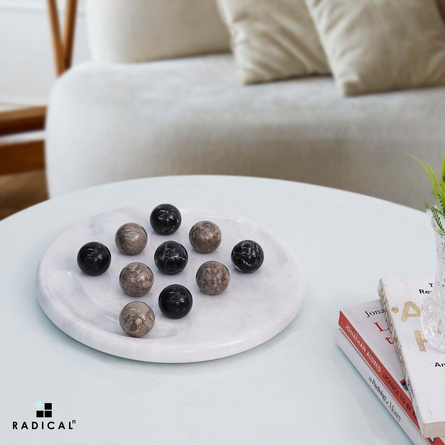 Radicaln Marble Tic Tac Toe 10 Inches Black and Oceanic Handmade Board Game for mature-themed and Family - Ideal Outdoor & Travel Game  Fun Gift for mature-themeds  Best for Coffee Table Centerpiece