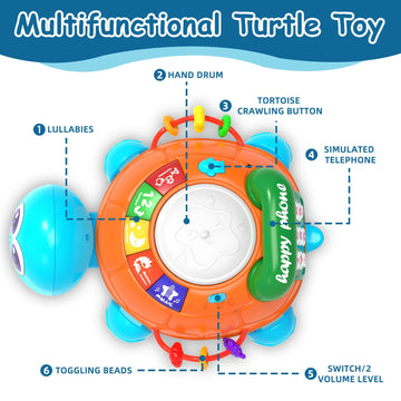 Ussybaby Infant Baby Toys 6 To 12 Months, Musical Turtle Crawling Baby Toys For 12-18 Months, Phone Hand Drum Toy, Baby Toys 7 8