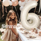 Suwen Cream White 40 Inch Number Balloon 6, Safe Material, Jumbo Mylar Birthday Party Decorations For Boy Or Girl Anniversary Pa