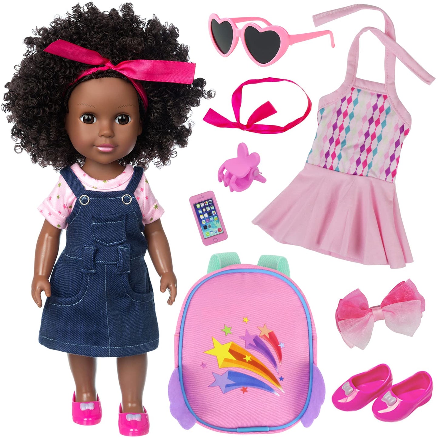 Ecore Fun Black Doll 14.5 Inch Baby Girl Doll And Clothes Set African Washable Realistic Silicone Girl Dolls -Best Gift For Girl