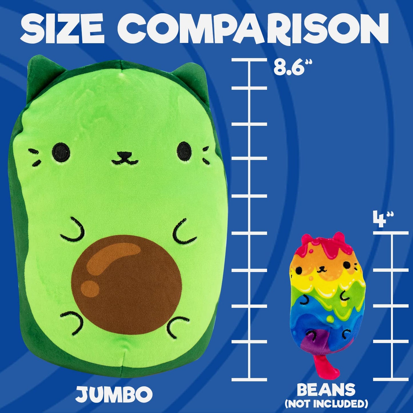 Cats vs Pickles Jumbo AvoCatO - 8" Super Soft Weighted Stuffed Animal - Multicolor - Fidget Toy for Kids - Model V1066