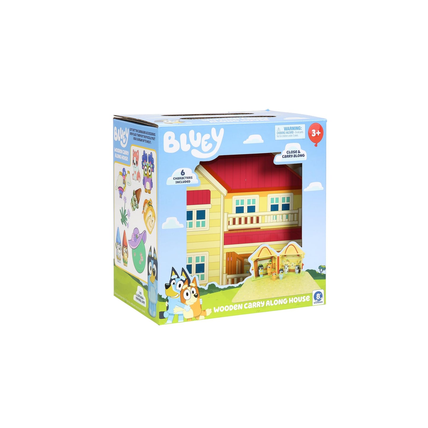 Bluey - Wooden Carry Along House - Indoor & Outdoor Play, 22 Pieces Including 6 Characters & 15 Piece Puzzle Mat - Portable Acti