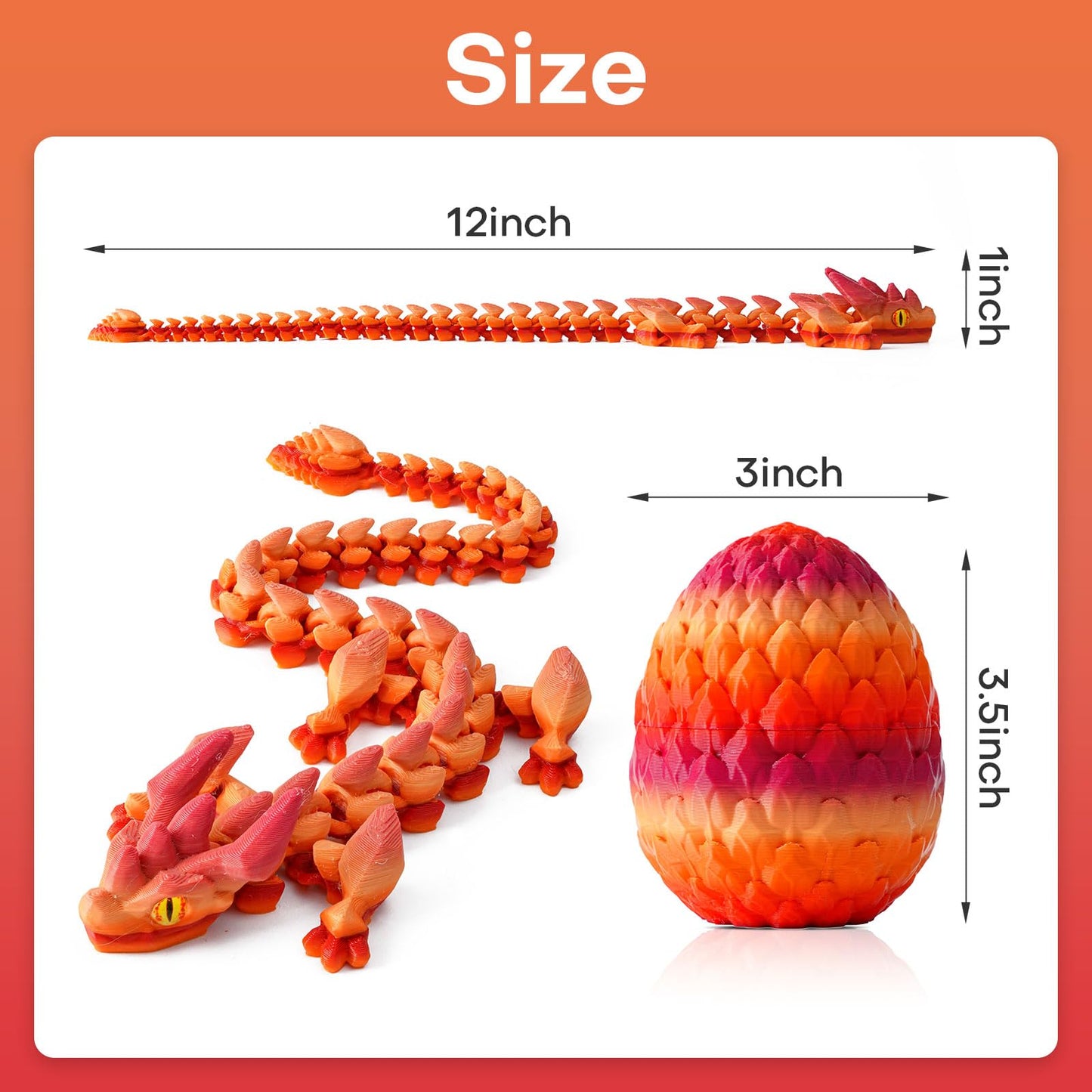 FYEFKJSA 3D Printed Dragon Eggs with Dragon Inside - 12Inch Articulated Fidget 3D Printed Animals  Interesting Decorative Gift  Easter Basket Essentials Stuffers (Random Twilight Mountain Range)