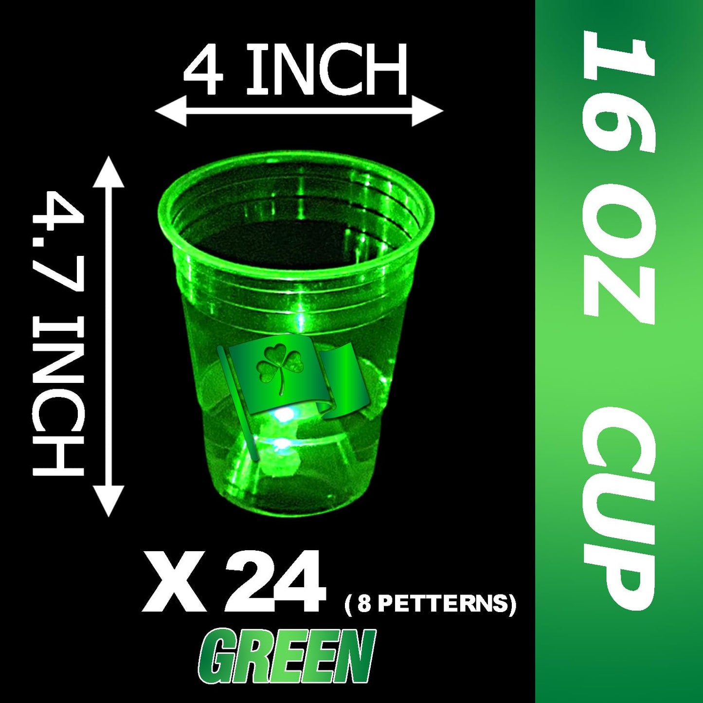 mishunyus 24 Pcs Glow St.Patricks day Cups,St.Patricks Day Party Supplies,Shamrock Party Cups for Party Decorations,Party Favo