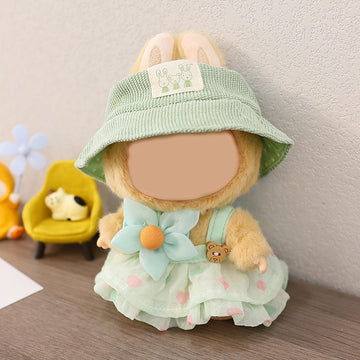 QIUTIMIY Clothes for Doll 17cm Doll Clothes 3-Piece-Set Doll Clothes enhanced Doll Outfit with Accessories-Birthday Green Hat+Dress+Flower(NO Doll Included)