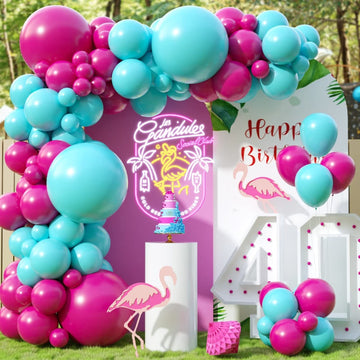 Hot Pink And Teal Balloon Arch Kit, Hot Pink Turquoise Balloon Garland Kit, Rose Red Teal Blue Latex Balloons Different Sizes For Birthday Decorations Wedding Baby Shower Summer Party Supplies