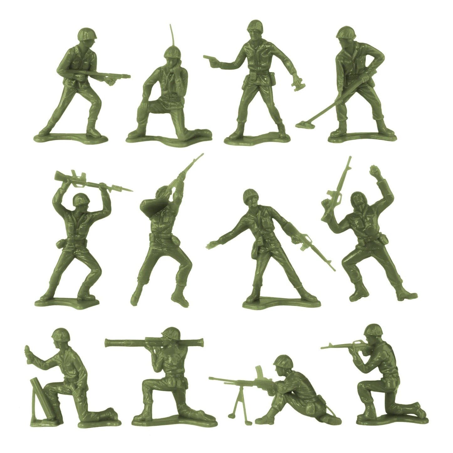 Tim Mee Plastic Army Men - 48pc OD Green Toy Soldier Figures - Made in USA - Durable Plastic