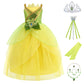 Rosadage Princess Costume For Girls Dress Up Role Play Halloween Cosplay Outfits With Accessories (Green, 150 (9-10T))