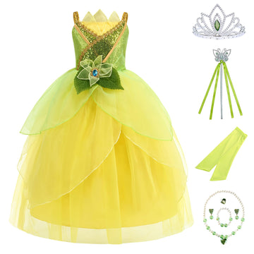 Rosadage Princess Costume For Girls Dress Up Role Play Halloween Cosplay Outfits With Accessories (Green, 150 (9-10T))