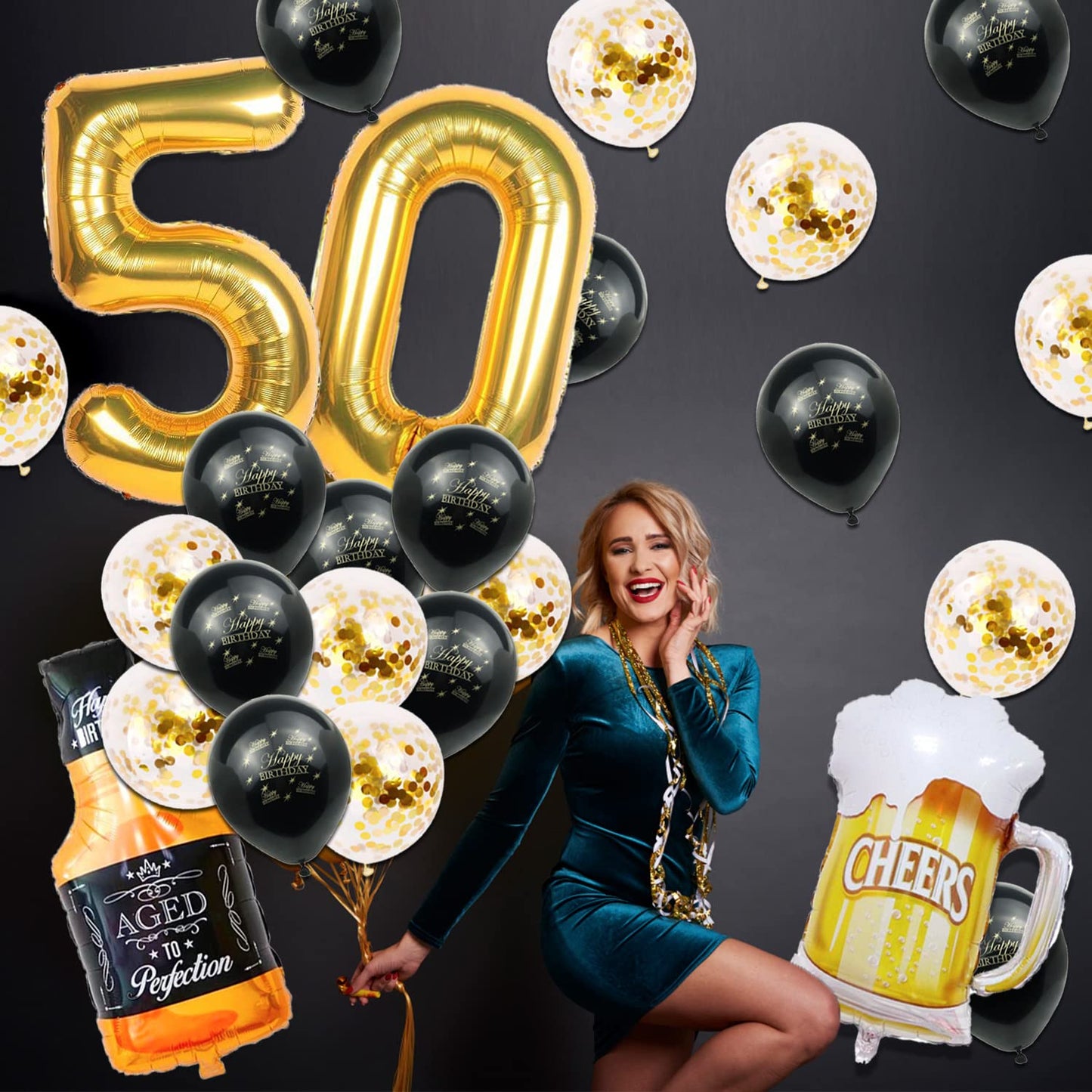 50Th Birthday Decorations Men, Happy 50Th Birthday Decorations With 40 Inch Gold 60 Number Balloons, Birthday Banner, Latex Ball