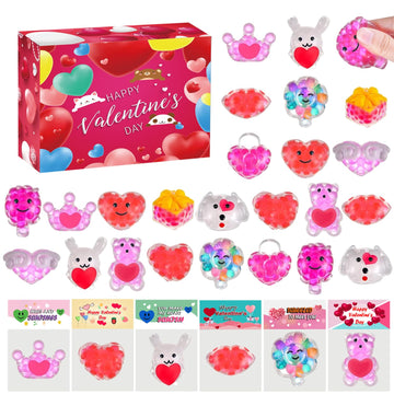 Cherislpy 24 Pack Valentines Day Gifts Cards With Squeeze Balls Fidget Toys Bulk For Kids Boys Girls Class Classroom Valentines