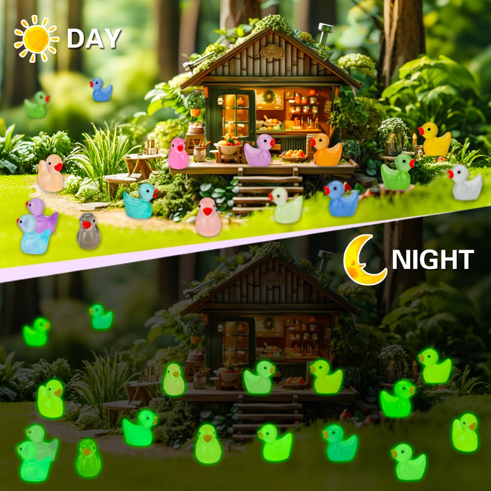 Jyxt 250 Pcs Mini Resin Ducks Glow In The Dark, Tiny Animals Figures To Hide Luminous Miniature Plastic Duck For Fish Tank Aquar