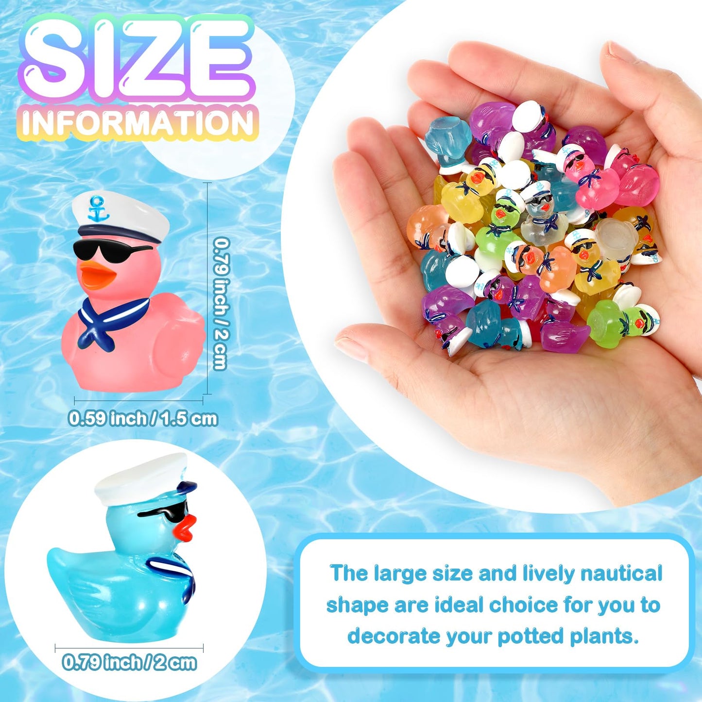 RoundFunny 250 Pcs Mini Resin Cruise Ducks with Sunglasses Bulk Glow in The Dark Tiny Colorful Sailing Rubber Cruise Ducks for M