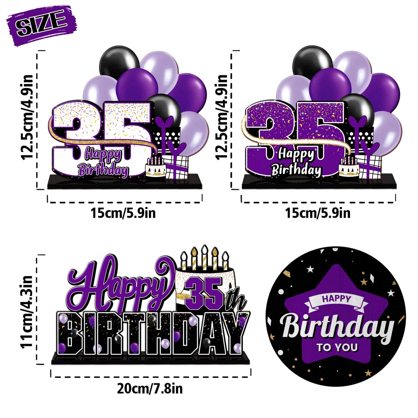 Lingteer Happy 35Th Birthday Purple Acrylic Table Topper Centerpieces Set - Cheers To 35 Years Old Birthday 35Th Bday Party Gift Decorations.