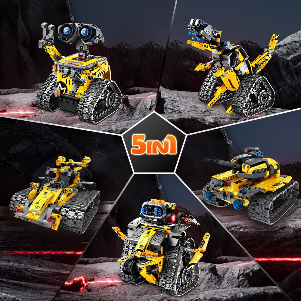 INSOON 520 PCS Robot Toys Building Set - App & Remote Control, 5-in-1 RC Wall Robot, Dinosaur, Plastic, Yellow, Model 8039, Gift for Kids 6