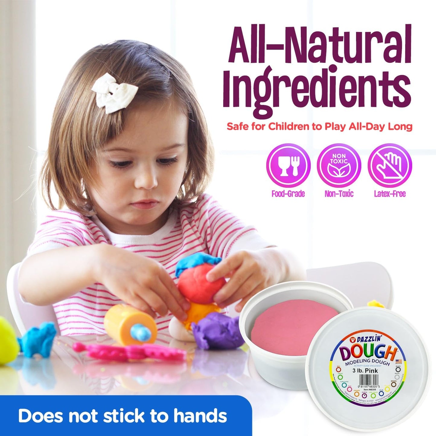 Hygloss Play Modeling Dough - 3lb Unscented Non-Toxic Arts & Crafts - Pink - Safe for Kids - Model 48309