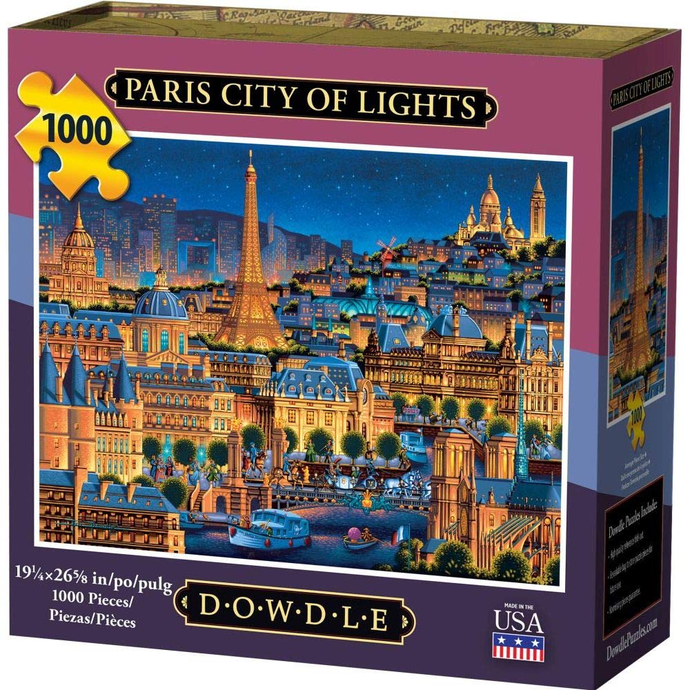 Dowdle Folk Art Jigsaw Puzzle - Paris City of Lights, 1000 Pieces, Cardboard, Gray/White, Model 10273