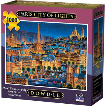 Dowdle Folk Art Jigsaw Puzzle - Paris City of Lights, 1000 Pieces, Cardboard, Gray/White, Model 10273