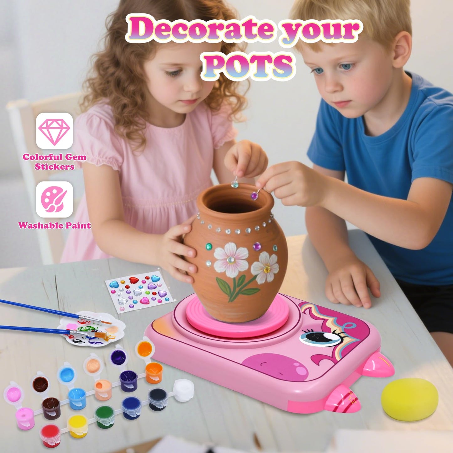 craftodo Pottery Wheel for Kids, Pink, 3.34x12.79x8.83 inches, Plastic, Ages 8-12, Includes 3 Pack Air-Dry Clay,