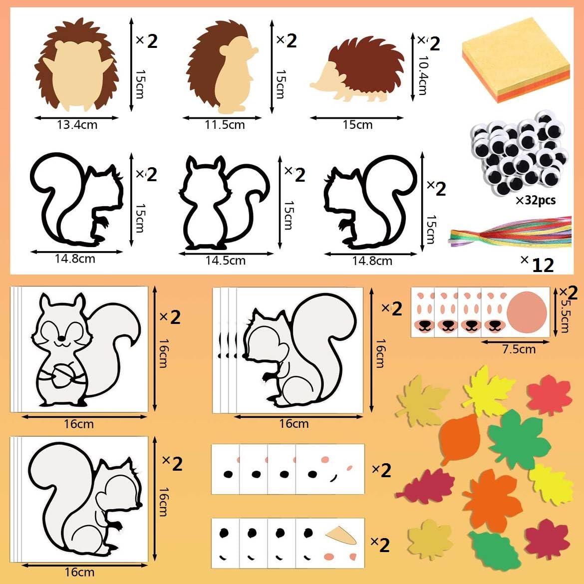 Zliisang 12PCS Make You Own Fall Crafts Kit Bulk Fall Animals Paper Suncatchers Foam Stickers Crafts DIY Kit for Autumn Thanksgi