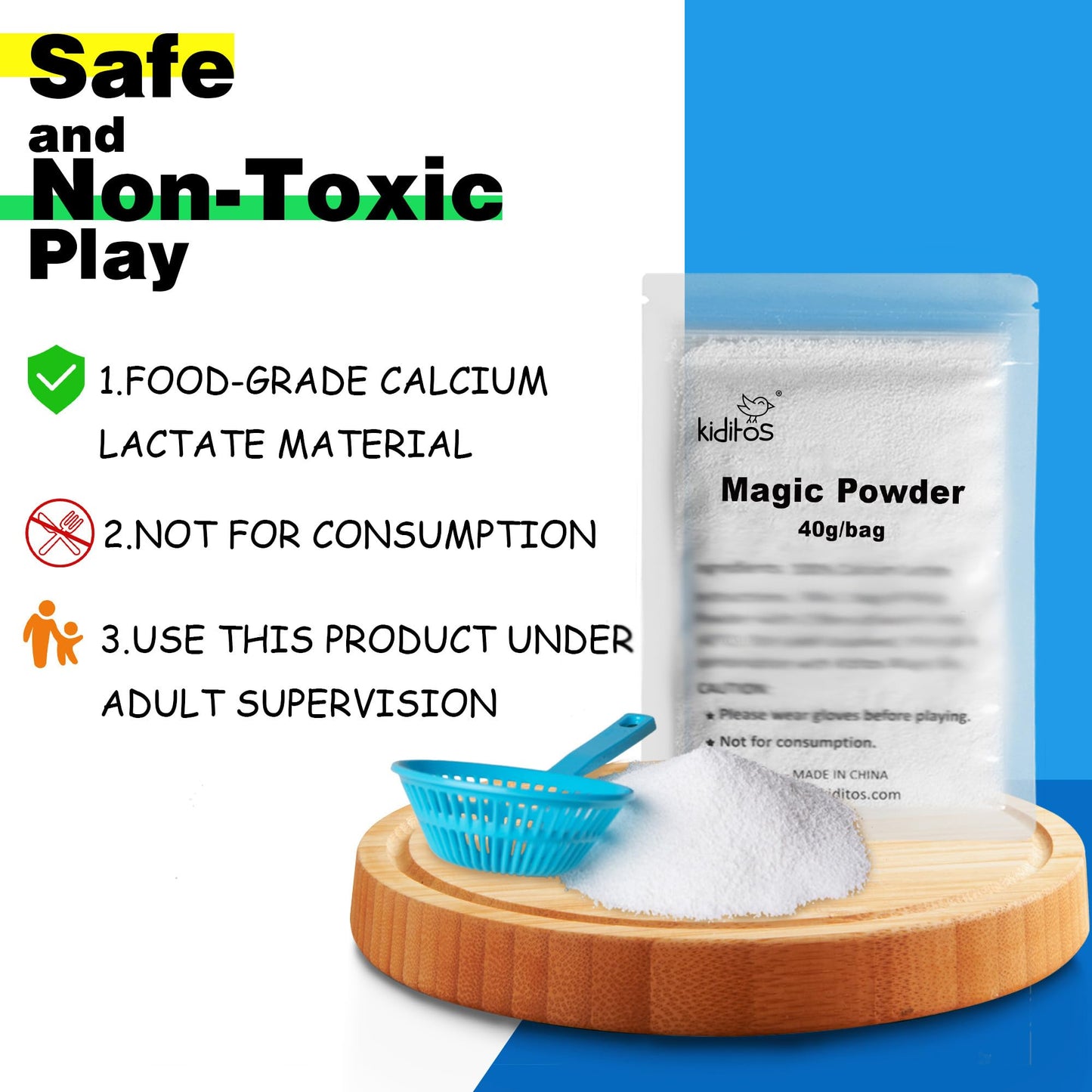 Kiditos Magic Water Elf Powder Refill Kit, 5 Packs, Calcium Lactate, Aqua Fairy Water Gel, White, Model MWET-MP-5