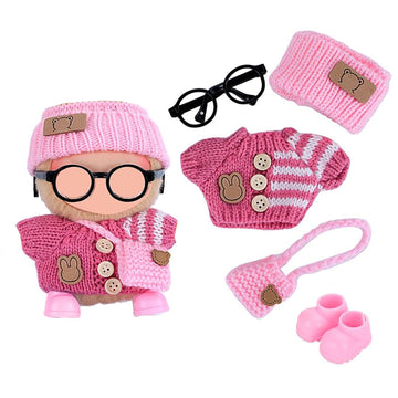 Ezcora Knitting Outfit Set for 17cm Dolls  4 Cozy Sweaters with Hats  Shoes  Glasses Bags  6.7-Inch Doll Accessories  Gift Idea (No Dolls)