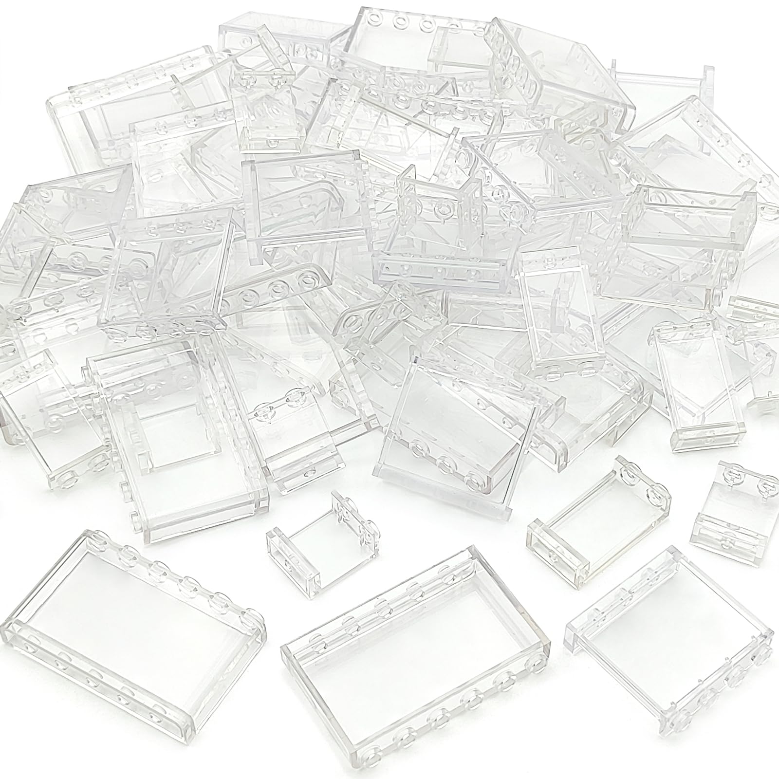 Zhx 72Pcs Clear Transparent Window House Building Brick Toy Classic Flat Plates Pieces And Parts Block Compatible With Major Brands (White Mix)