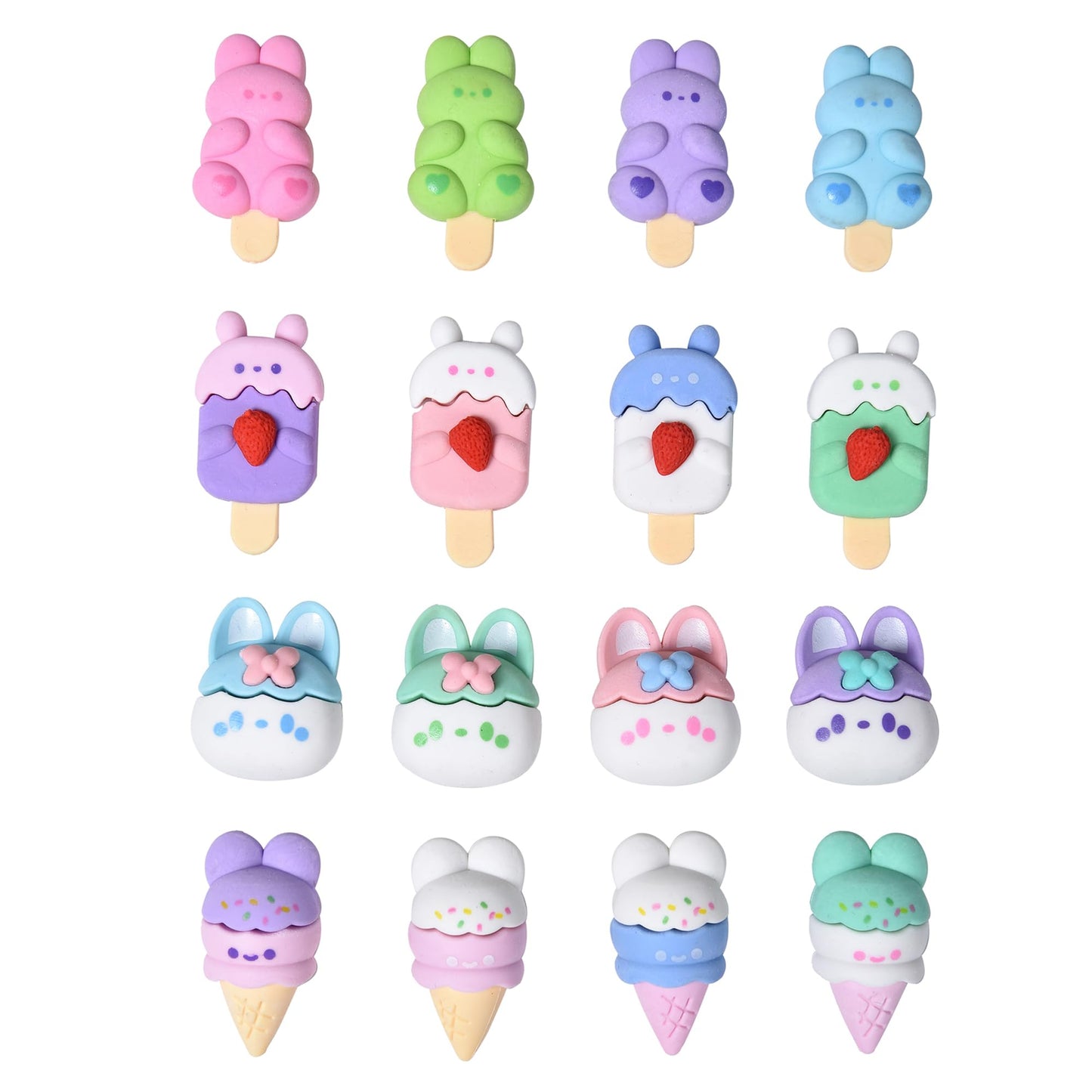 HILAZA 16 Pcs Ice Cream Erasers for Kids, Cute Animal Erasers for Girls, Cool Fun Puzzle Food Erasers for Ice Cream Themed Party