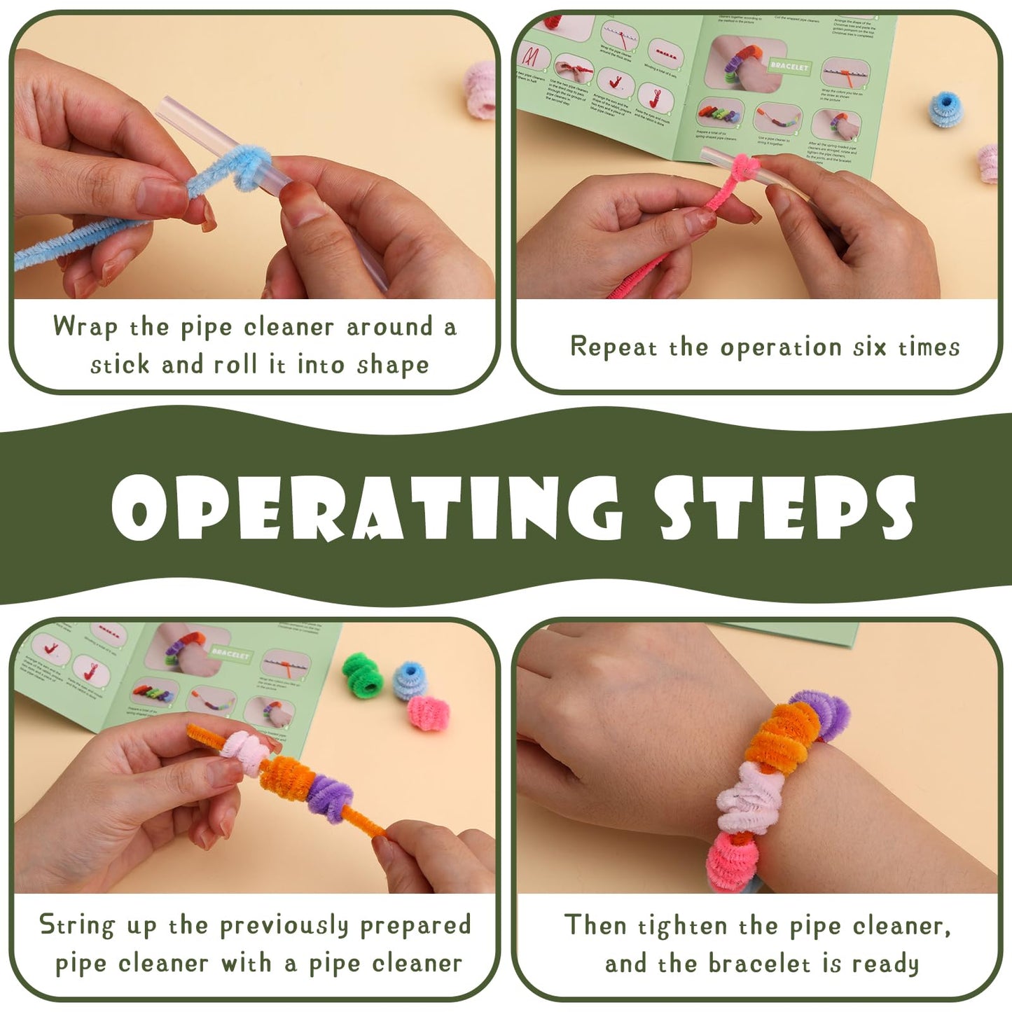 Giwrmu 100 Pieces Pipe Cleaners Chenille Stem, Grass Green Pipe Cleaners Craft, Fuzzy Sticks Craft Supplies, Colored Pipe Cleane