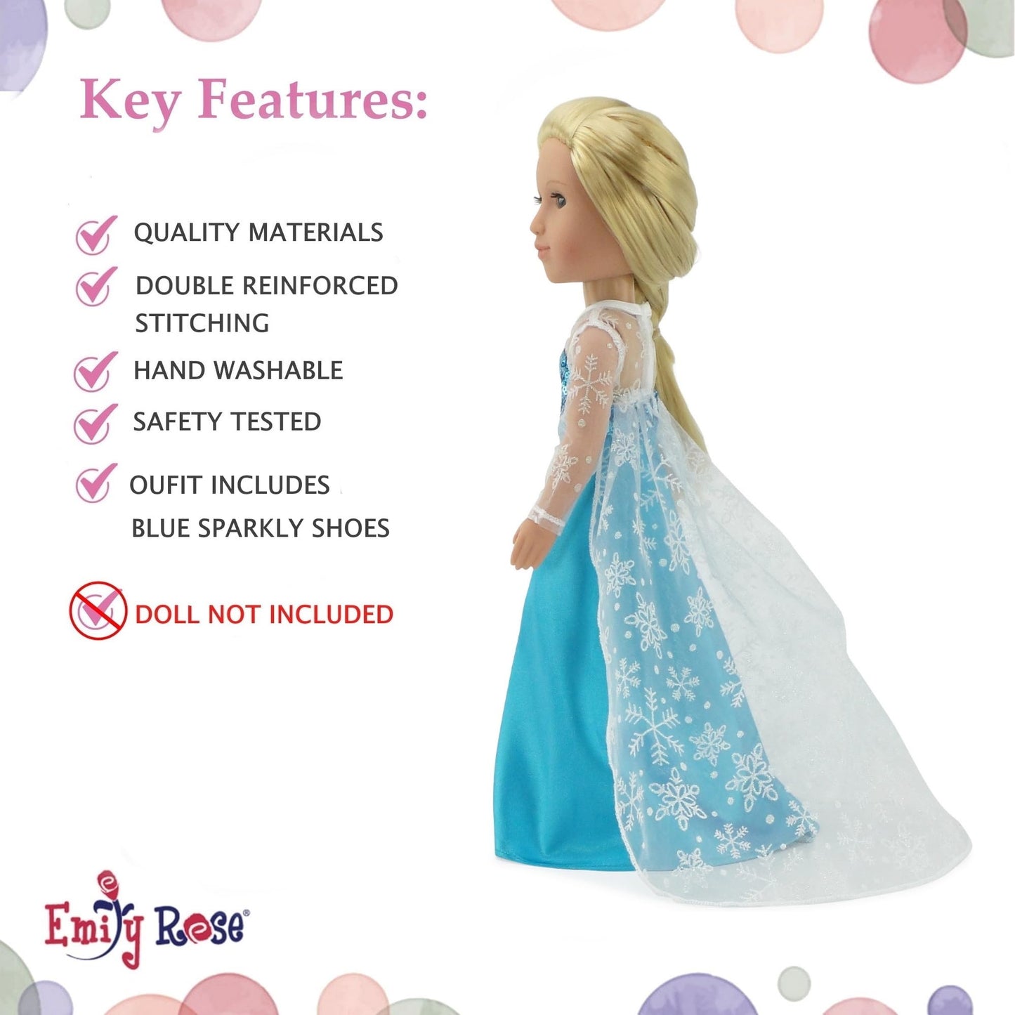 Emily Rose 14 Inch Doll Clothes Ice Princess Dress Gown Gift Set with Sparkly Shoes! | Perfect Halloween Costume for 14-14.5 Hard-Bodied Dolls | USA Business