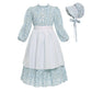 Vibsion Girls Pioneer Prairie Costume Pilgrim Dress Kids Ruffle Neck Floral Colonial Girl Costumes Bonnet Apron 3Pcs XXL