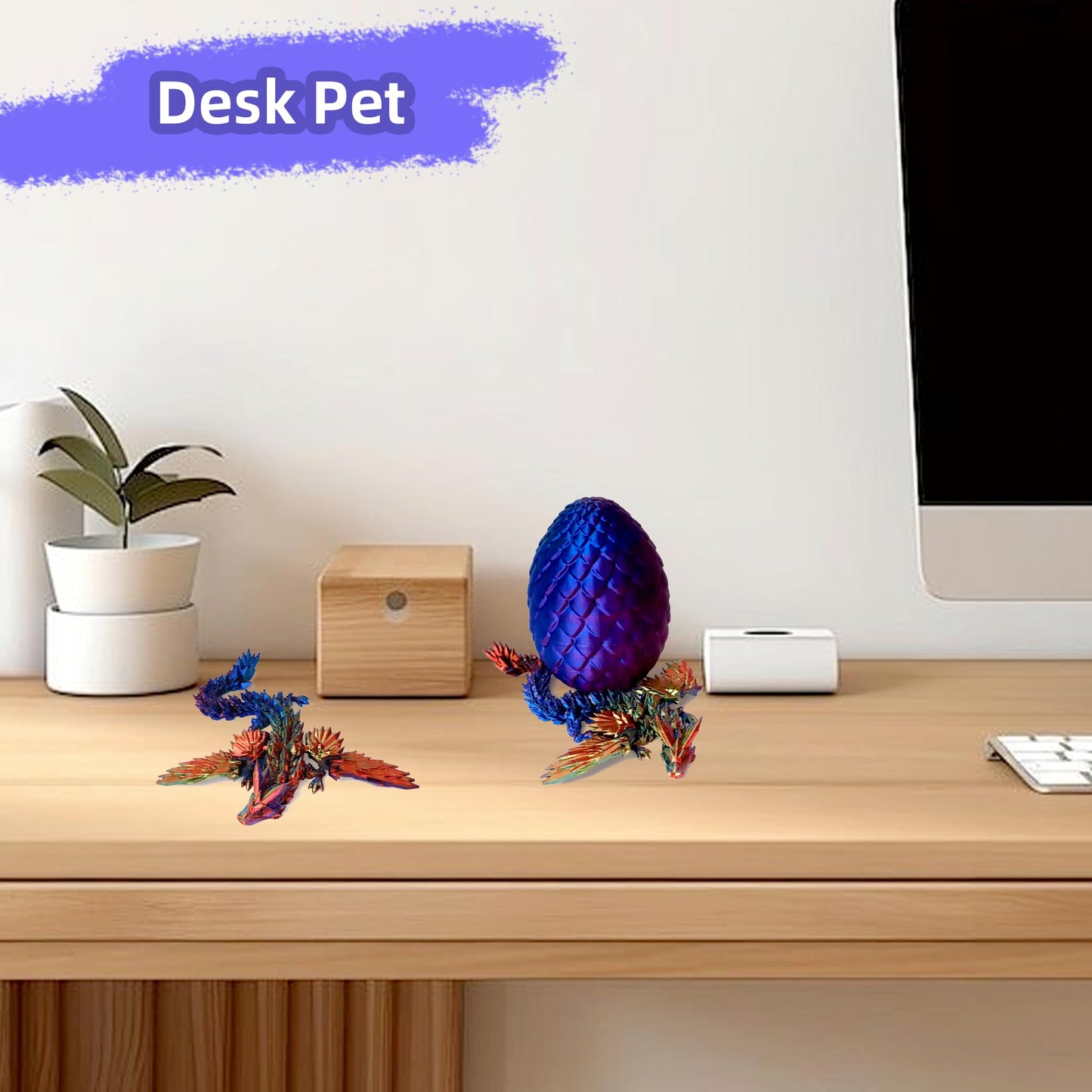 Flavery 3D Printed Flying Dragon in Egg - Tricolor Egg with 9'' Flexible Winged Dragon Inside, Colorful Fidget Toy, Birthday Gif