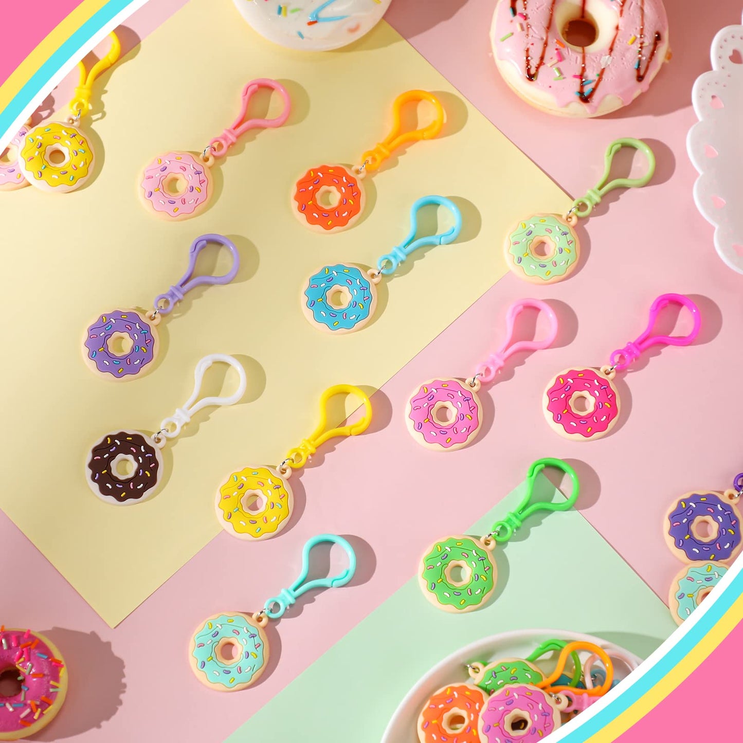 Jadive 48 Pcs Sweet Donut Party Favors Donut Keychain Sweet Doughnut Theme Birthday Party Supplies Pendant Ornament For Christmas Kids Boy Girl Gift Reward Goodie Bag Fillers, 12 Colors