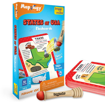 Imagimake Mapology USA Flash Cards | Learn United States Along with Flags and State Shapes | Ages 8-12 | Foam Jigsaw Puzzle  Fun Facts  Educational Toy for Kids | Gift for Christmas and Birthdays