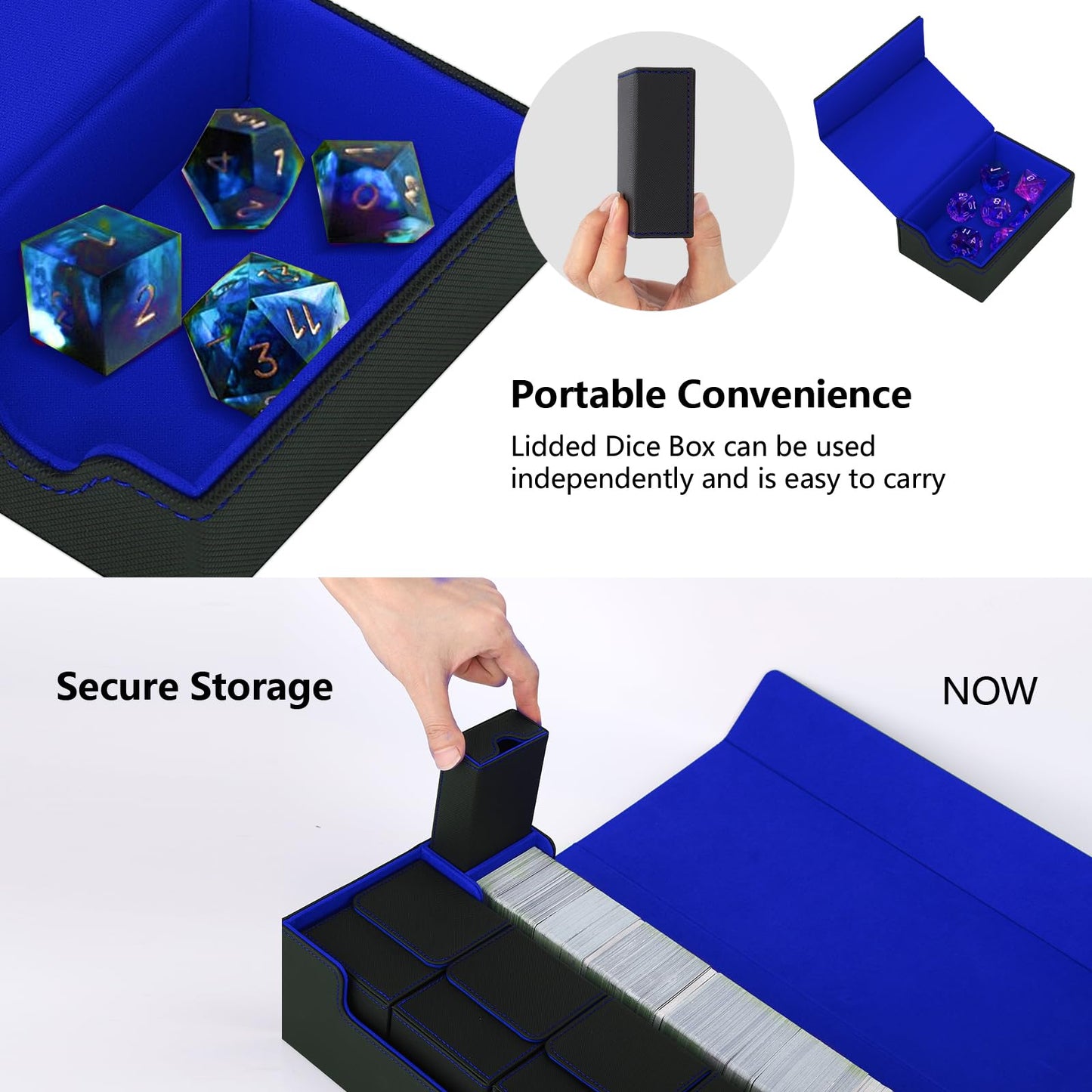 Scimi Mtg Card Storage Box Tcg Deck Case Holds Fits 5 Windows Decks Card Box Or 1800+ Sleeved Cards For Mtg, Yugioh, Uno, Tcg, Trading Cards With Mat Case And Strong Magnet Closure (Black & Blue)