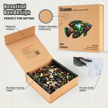 Leogor Large Wooden Puzzles For Adults 500 Piece - Colorful Mosaic Sea Turtle Puzzle With Unique Laser Cut Animal-Shaped And Oce