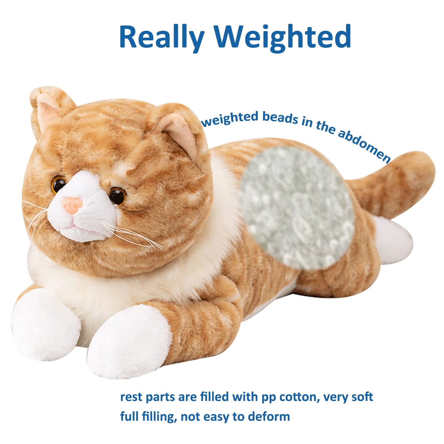 Litence Cat Weighted Plush Toy, 21" Orange Cat Pillow, 3.9 lbs Realistic Stuffed Animal for Kids, Cute Kitten Gift