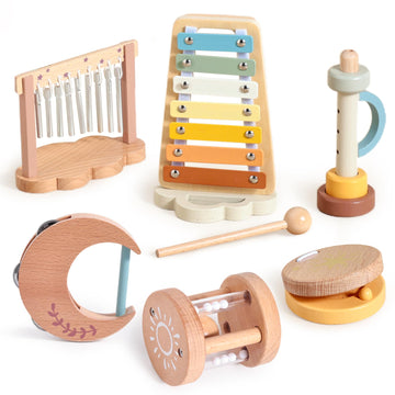 Promise Babe Wooden Xylophone Musical Instrument Sets Toy For Kids, Rattle Bell Montessori Cloud Toddler Music Percussion Toys, Christmas Birthday Gifts For Boys Girls 3 Year+